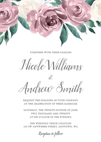spring wedding themes, Mauve Watercolor Roses Floral Wedding Invitations, spring wedding invitations, spring wedding stationery