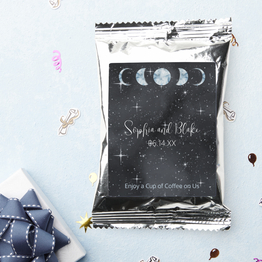Starry Night Moon Phases Coffee Drink Mix Favor, Celestial Wedding Favor, Coffee Wedding Favor