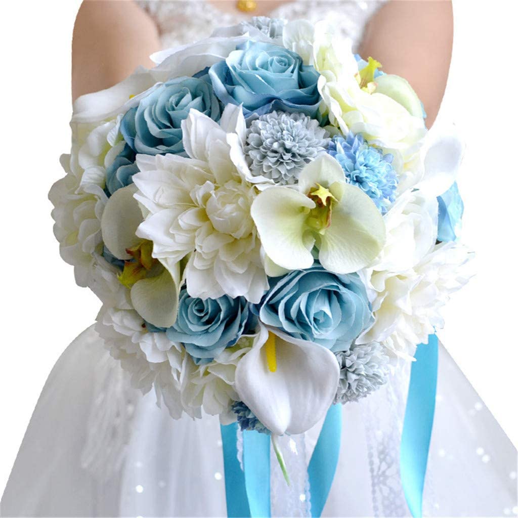 Gorgeous Blue and White Beach Bouquet With Roses and Calla Lilies