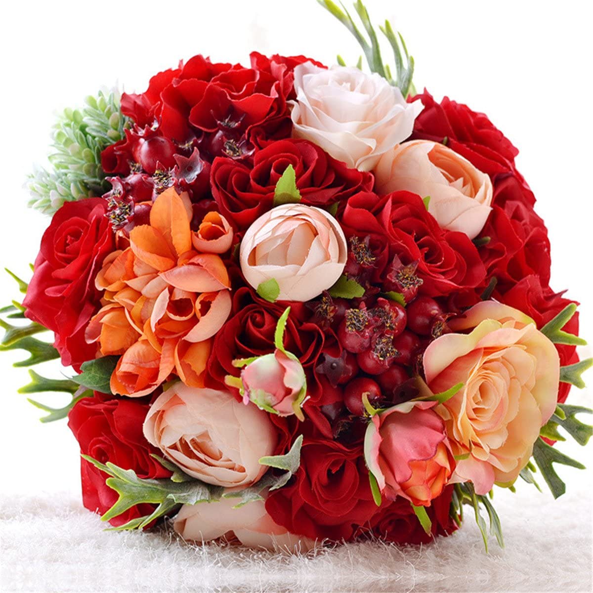 Artificial red, pink and white wedding bouquet