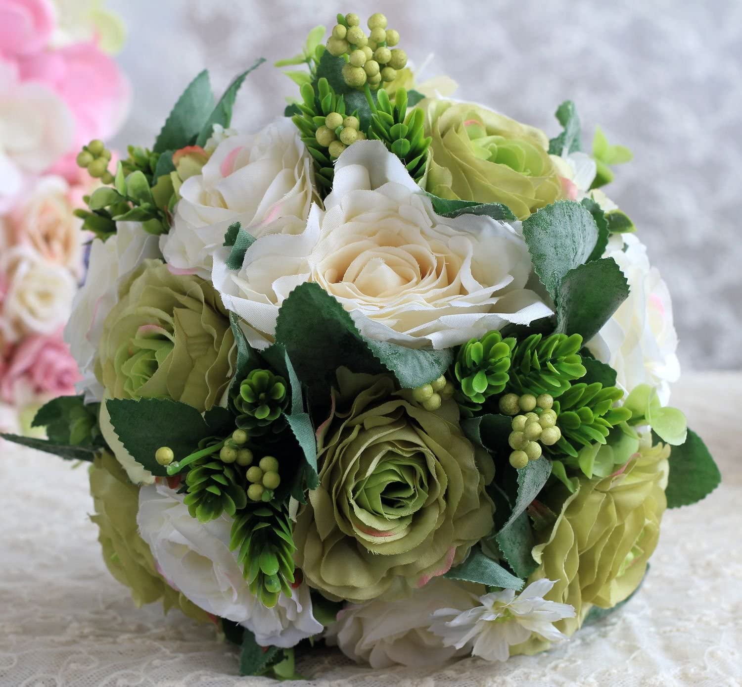 Stunning Handmade Green and White Wedding Bouquet