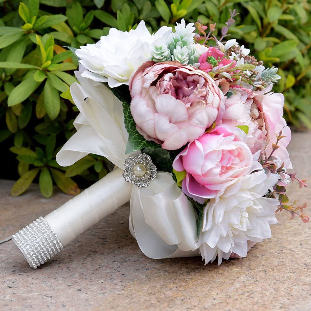 Handmade Romantic Roses Dahlia Peony Hydrangea Wedding Bouquet