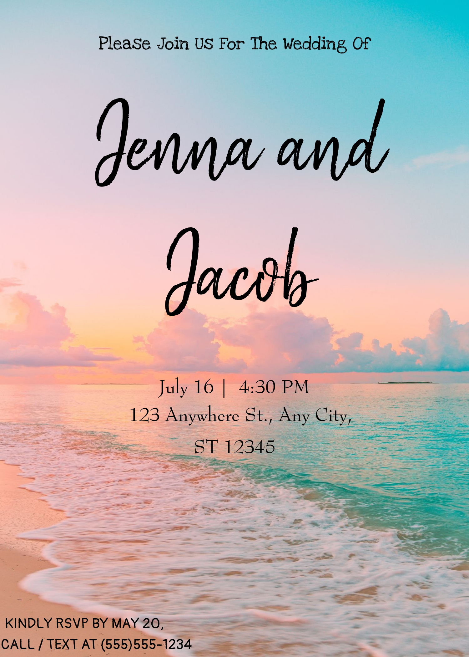 Sunset at the Beach Wedding Invitation