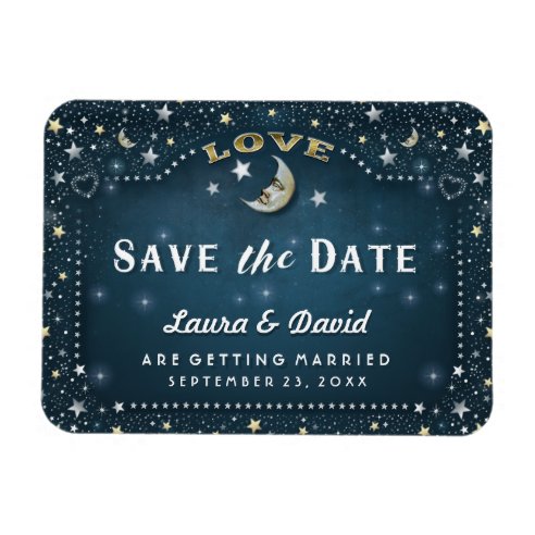 Teal Moon and Stars Save the Date Magnet