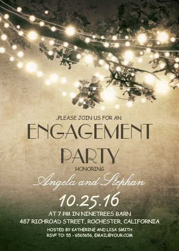 Tree Branches and String Lights Engagement Party Invitation