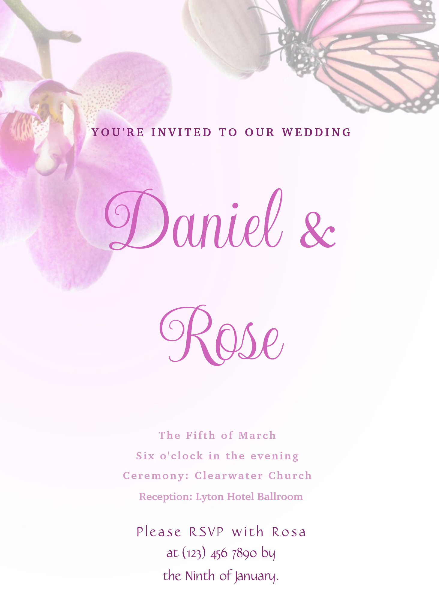 Tropical Flowers and Butterflies Wedding Invitation