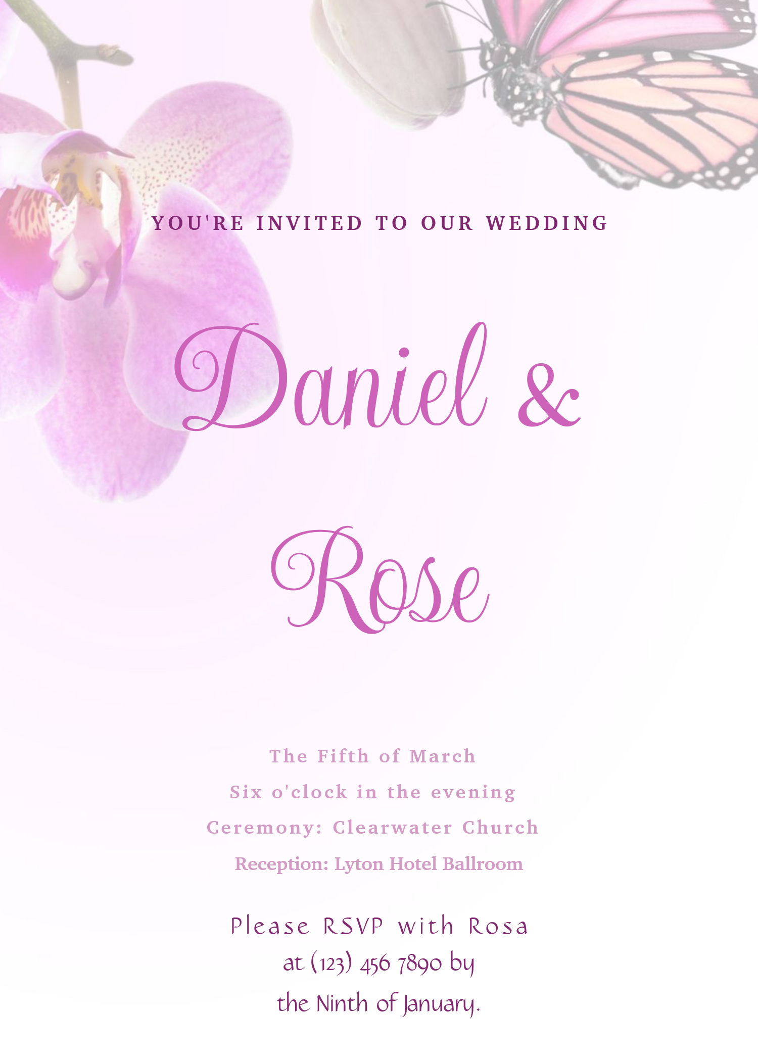 Tropical Flowers and Butterflies Wedding Invitation