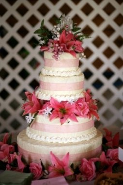 tropical wedding cakes, wedding cakes with flowers, pink and white wedding cakes, wedding cake with pink flowers