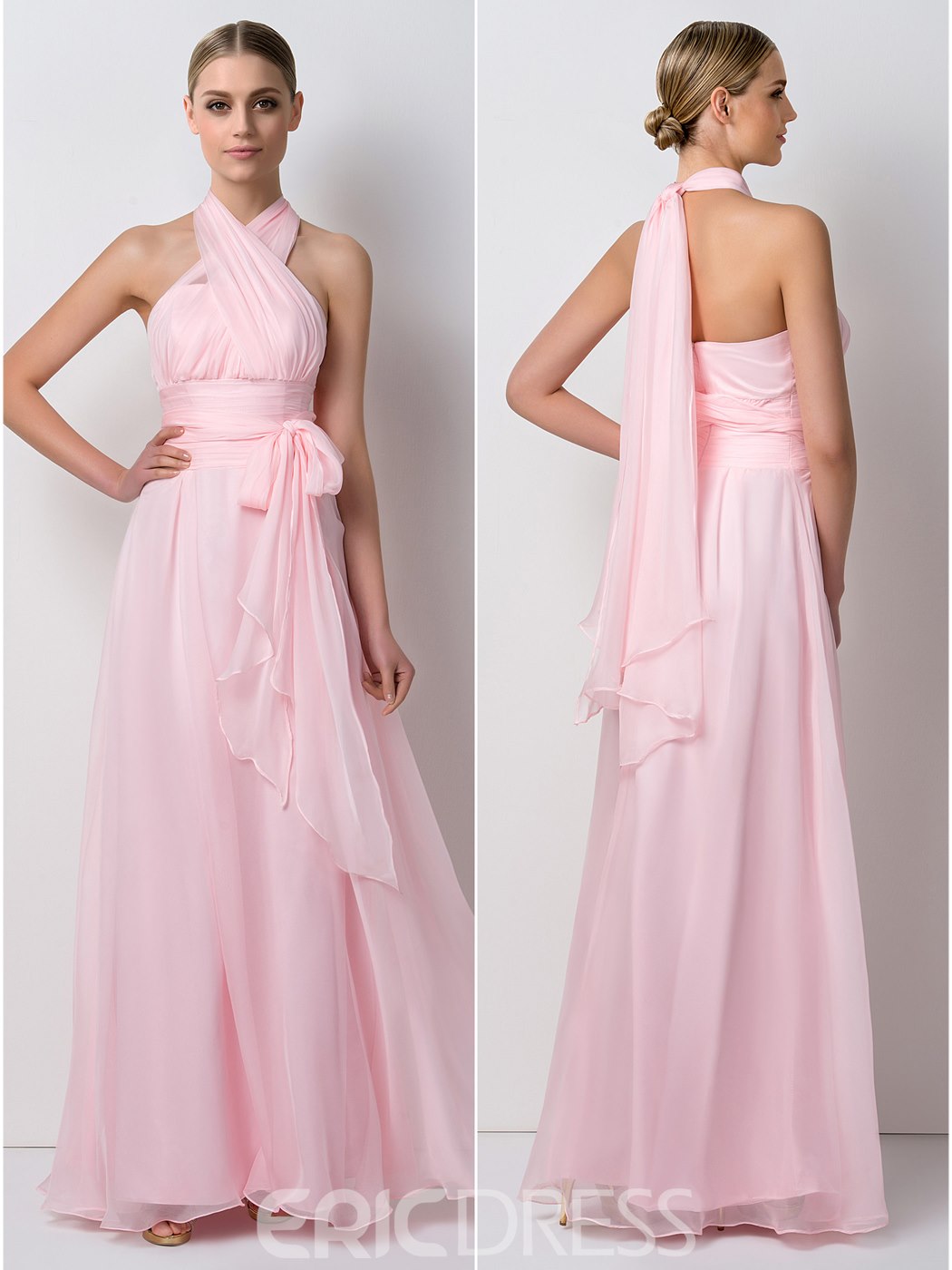 Unique Convertible Sashes Rose Quartz Bridesmaid Dress