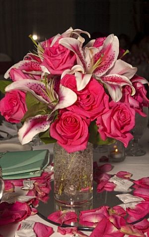 unique wedding centerpieces, unique wedding decorations, pink roses wedding centerpiece