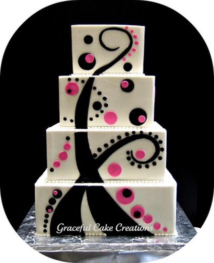 unusual wedding cakes, modern wedding cakes, pink and black wedding cake
