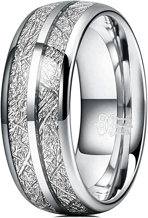 unusual wedding rings, unique wedding rings, Tungsten Wedding Ring Imitated Meteorite Silver Polished Band, meteorite wedding rings