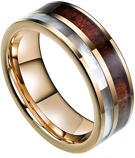 unusual wedding rings, unusual wedding bands, Gold Plated Tungsten Carbide Ring Real KOA Wood
