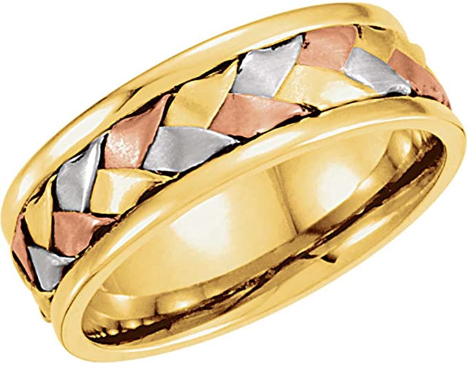 unusual wedding rings, unusual wedding band, Tri-Color Comfort-Fit Hand-woven Wedding Band