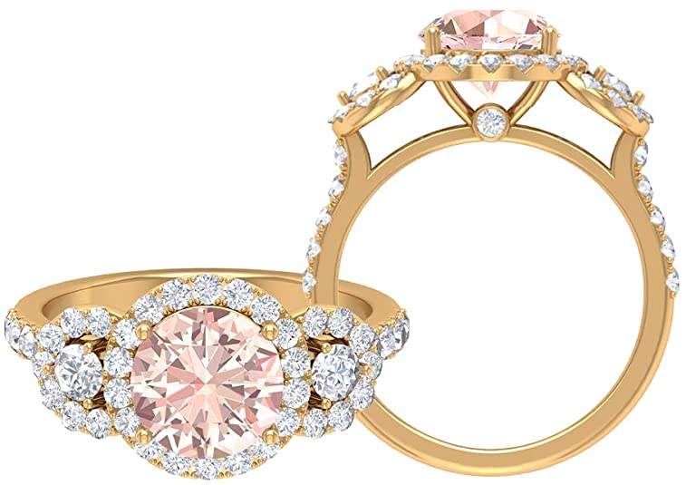 vintage style wedding rings, vintage style diamond rings, Lab Created Morganite Ring Moissanite Halo Ring 3 stone ring, vintage diamond rings, vintage wedding rings