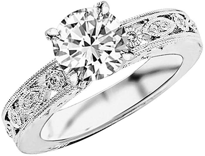 vintage style wedding rings, vintage style diamond rings, White Gold Antique/Vintage Bezel Set Designer Round Cut Diamond Engagement Ring , vintage wedding rings, vintage diamond rings