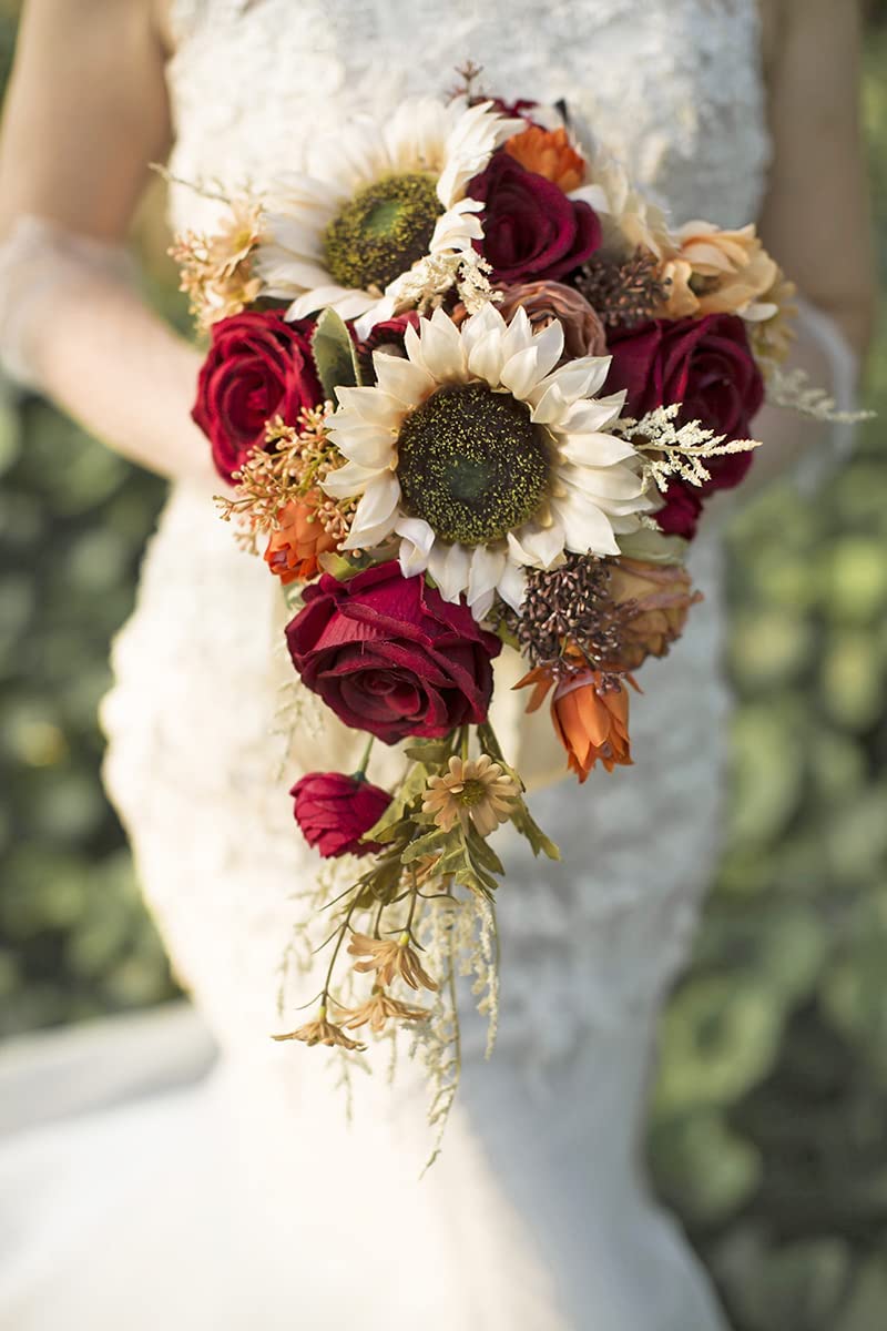 Vintage Sunflower and Roses Wedding Bouquet