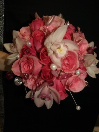 Pink and White Wedding Bouquet With Jewelry