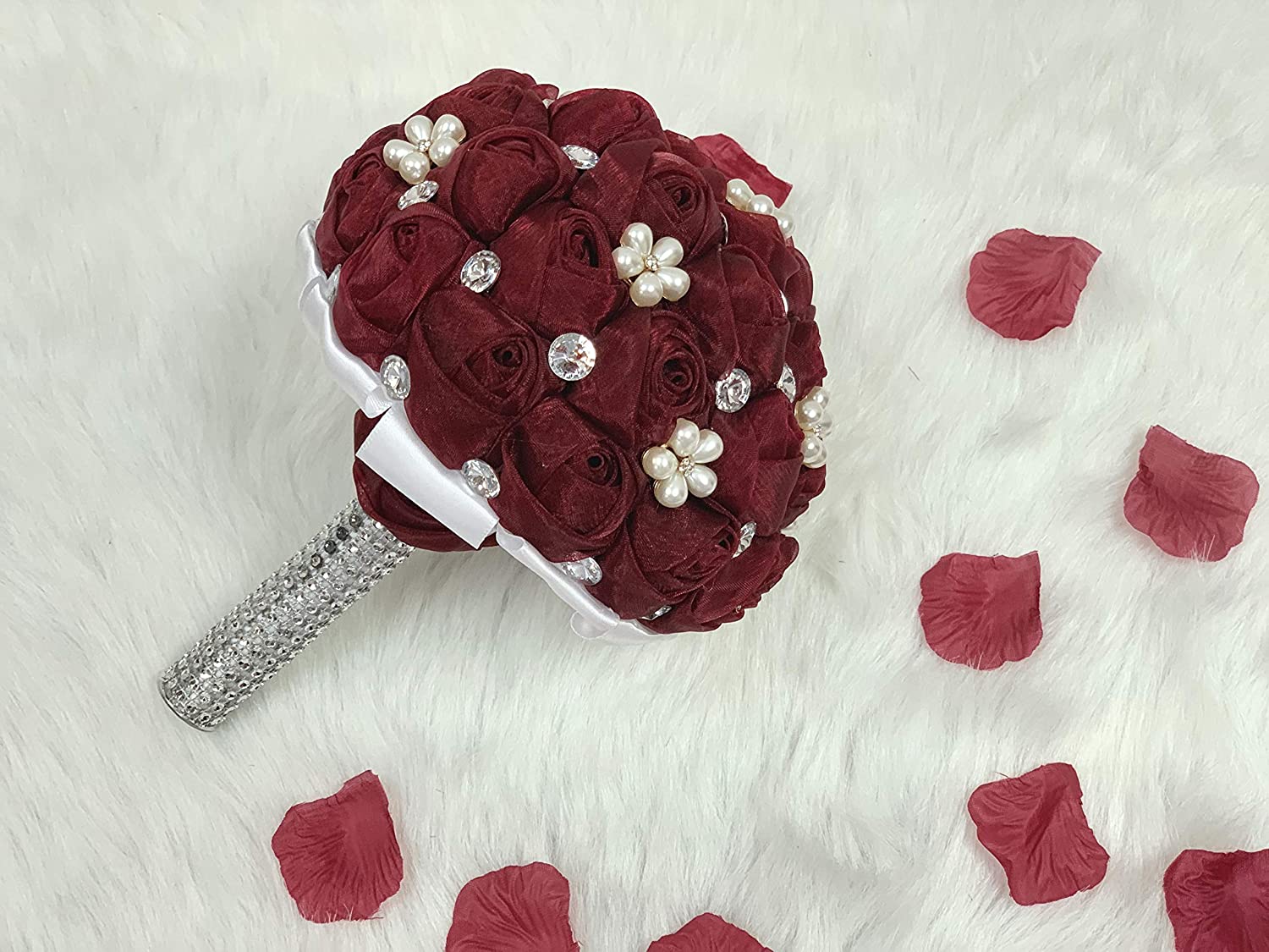 Sparkle & Shine Rhinestone Burgundy and White Pearl Jewelry Bouquet