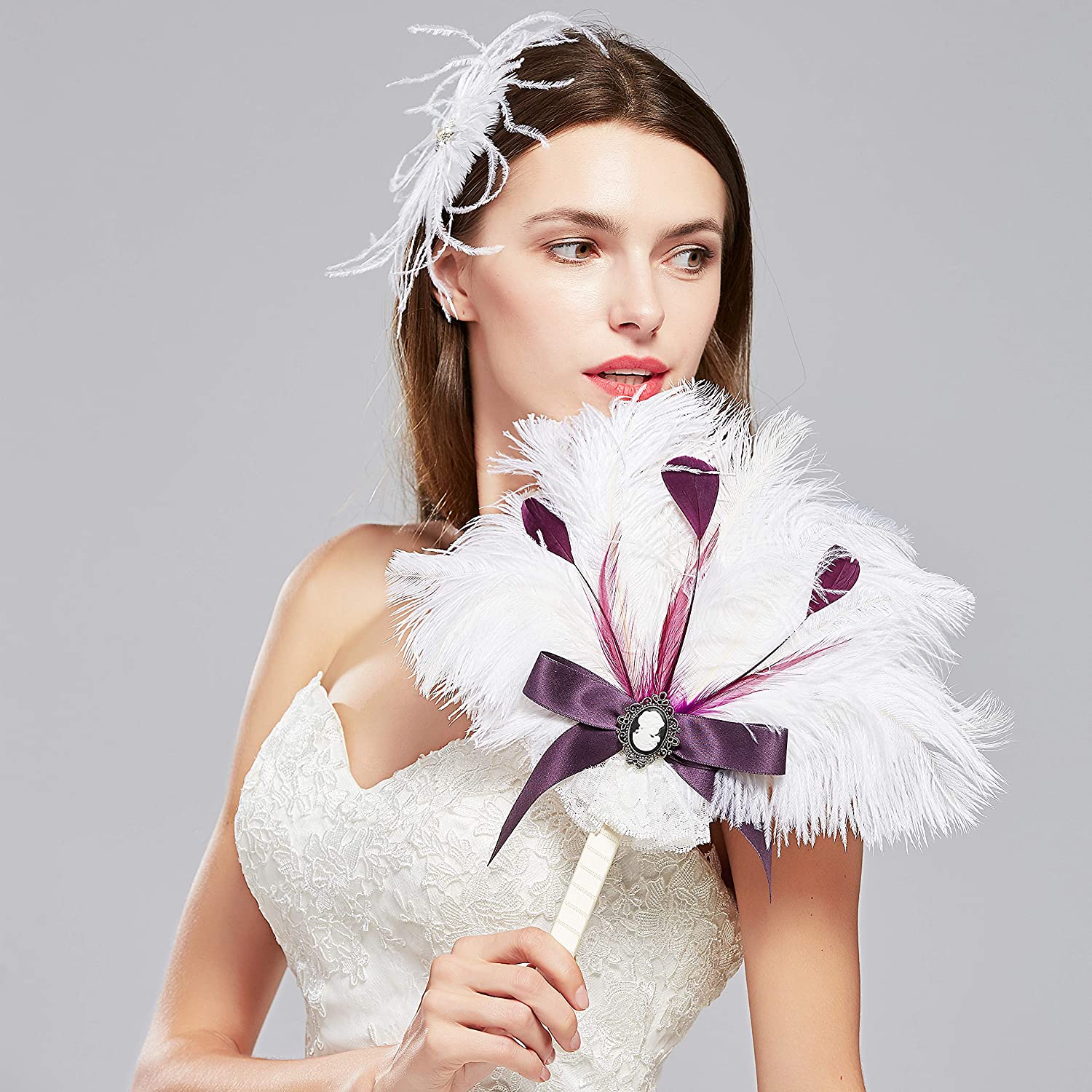 Vintage 1920s Bridal Feather Bouquet with crystals