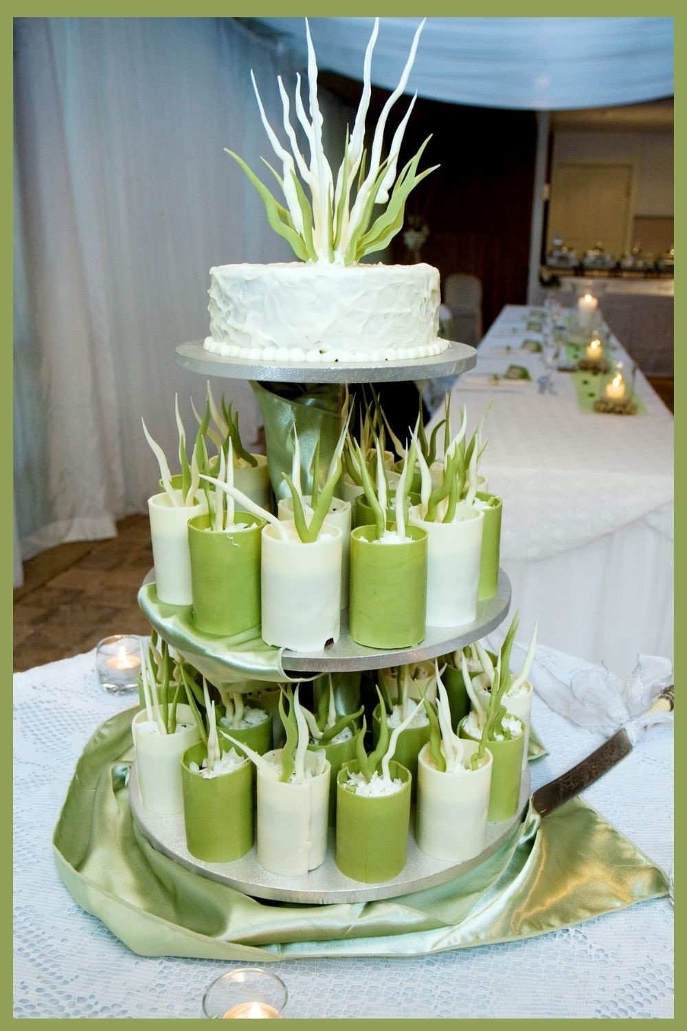 wedding cake, wedding cake ideas, wedding cake inspiration, wedding cake photos, green and white wedding cake