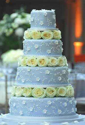 wedding cakes with fresh flowers, blue wedding cakes, blue and yellow wedding cake