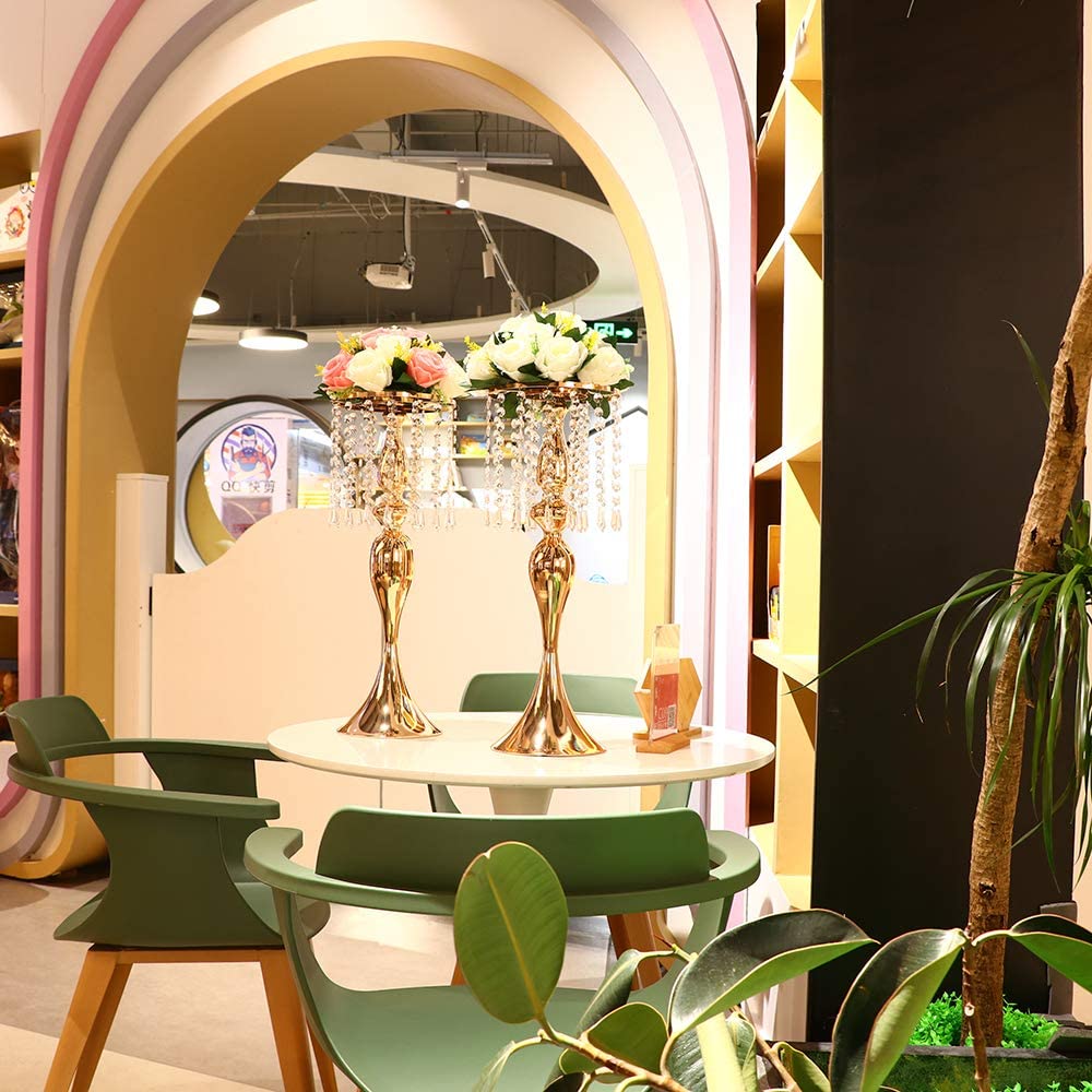 Acrylic Imitation Crystal Candle Holder Stand Gold/Silver Flower Vase