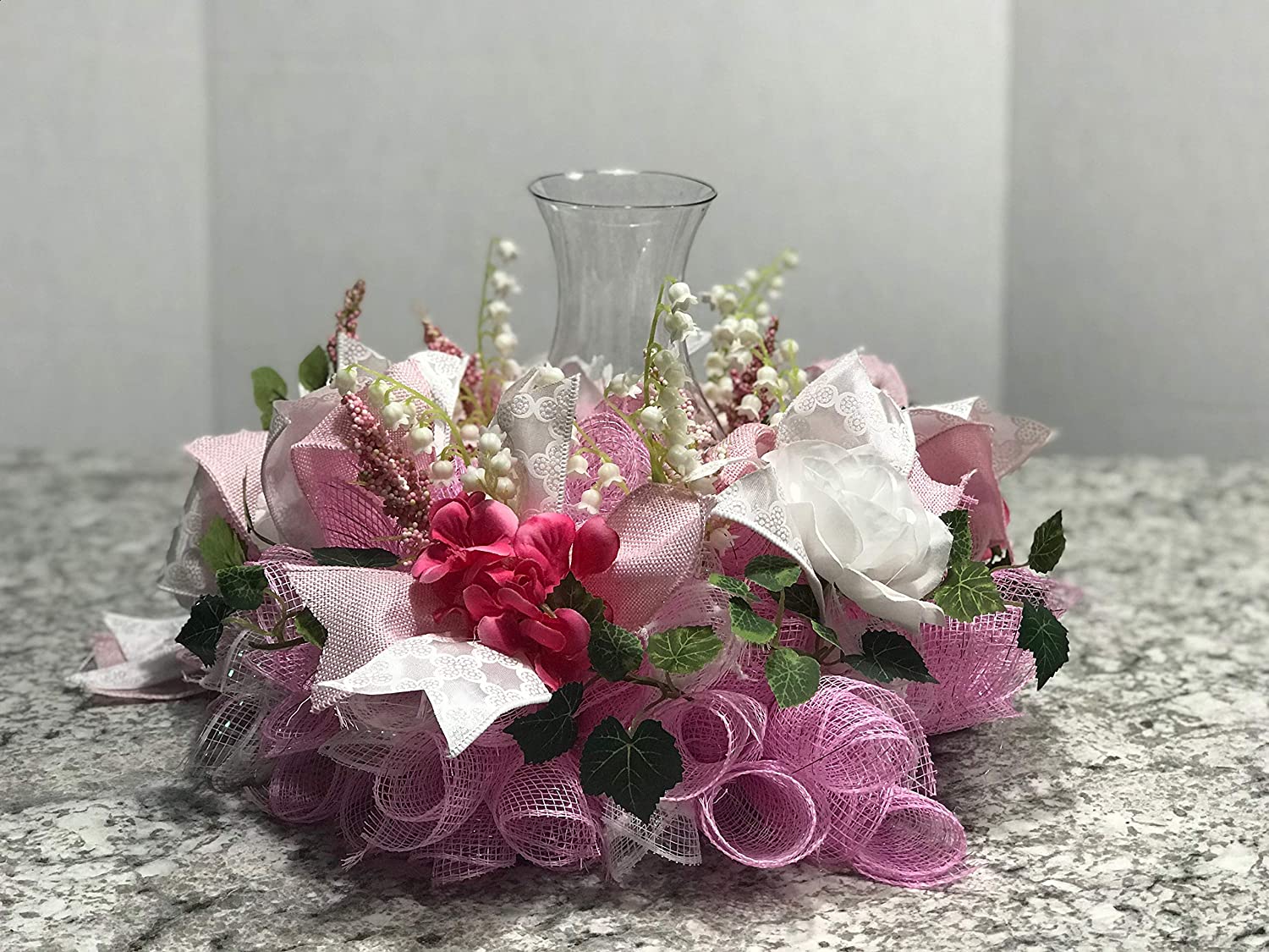 Elegant Pink and White Tabletop Centerpieces