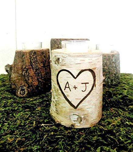 Personalized Couples Initials Birch Rustic Wedding Centerpiece Candle Holder