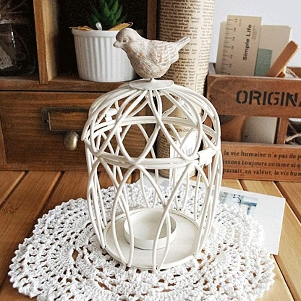 Charming White Rustic Bird Cage Candle Holder