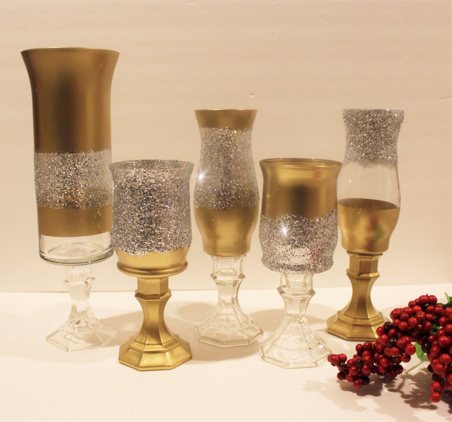 Gold and silver wedding candle holders