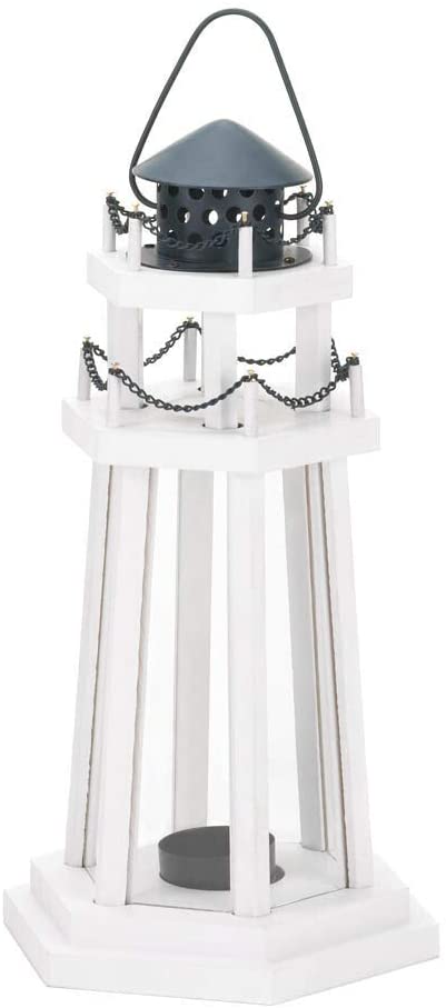 Nautical Decorative Clear Glass Wooden Lighthouse Candle Lantern