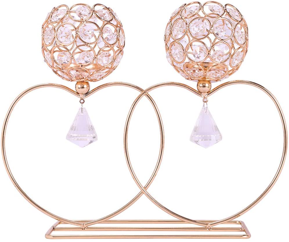 Gold and Crystal Heart Shaped Candle Holders