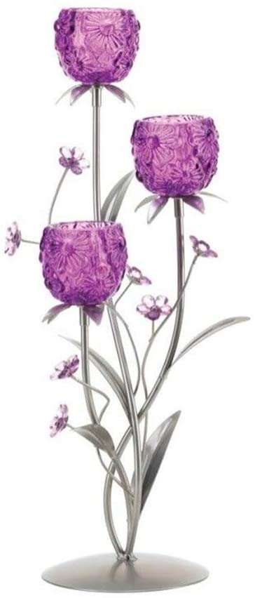 3 Flower Lavender Crystal Candelabra Wedding Centerpiece