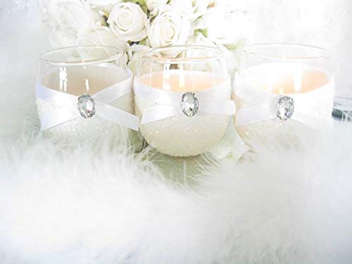 Set of 6 White Glitter Candle Holders