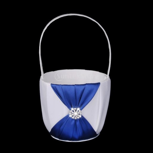 wedding ceremony ideas, flower girl basket, blue and white flower girl basket, Satin Crystal Flower Girl Basket White Blue