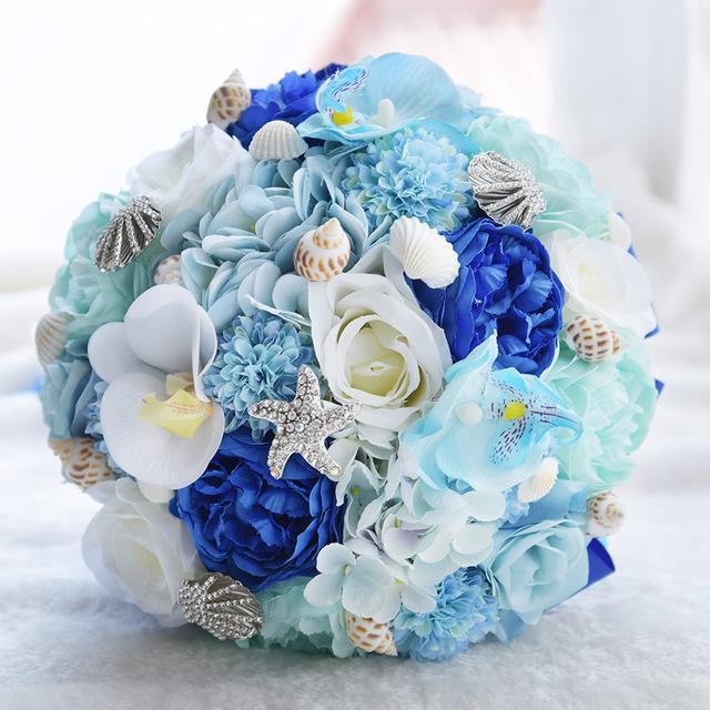 wedding ceremony site, blue and white wedding bouquet, seashell wedding bouquet, Blue and White Seashell Wedding Bouquet