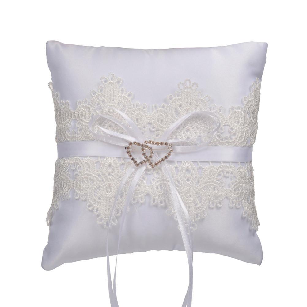 wedding ceremony site, wedding accessories, wedding ring bearer pillow, Double Hearts White Wedding Ring Bearer Pillow