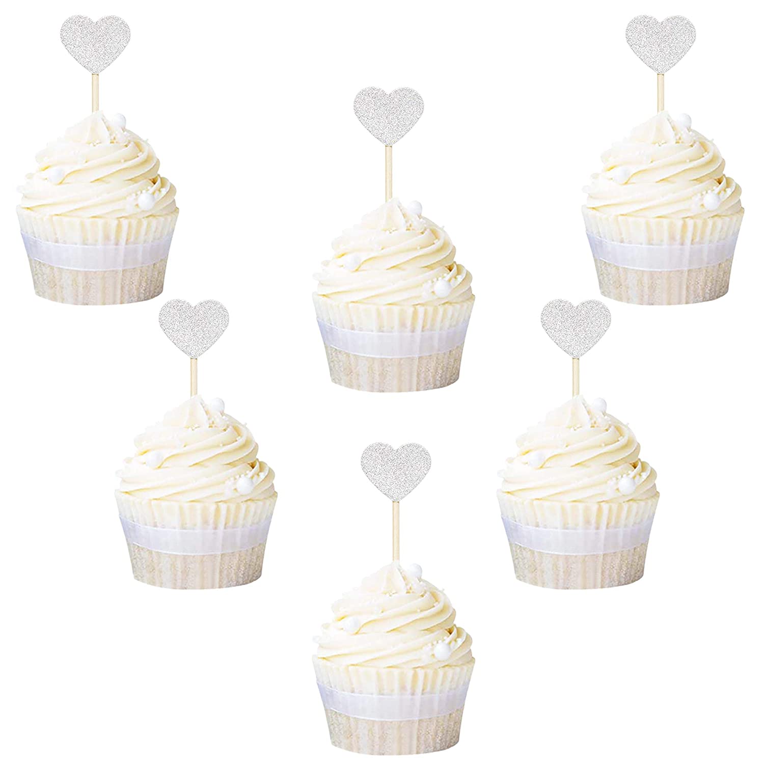 Glitter Heart Cupcake Toppers