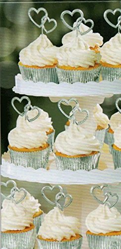 Silver Heart Shaped Cupcake Picks