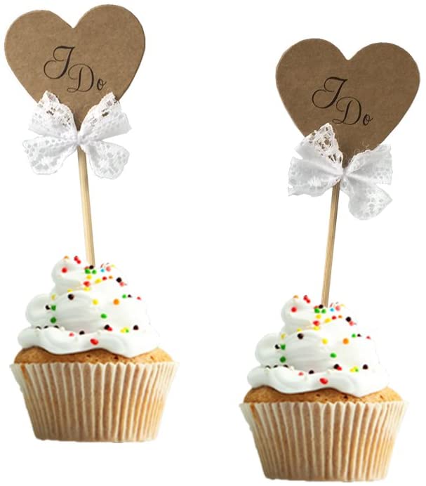 Vintage Rustic Heart I DO Cupcake Toppers