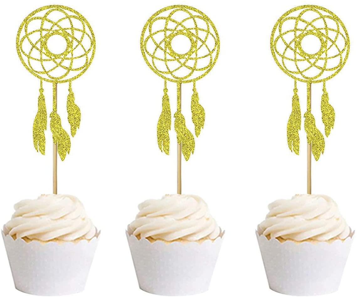 Gold Glitter Dream Catcher Cupcake Toppers