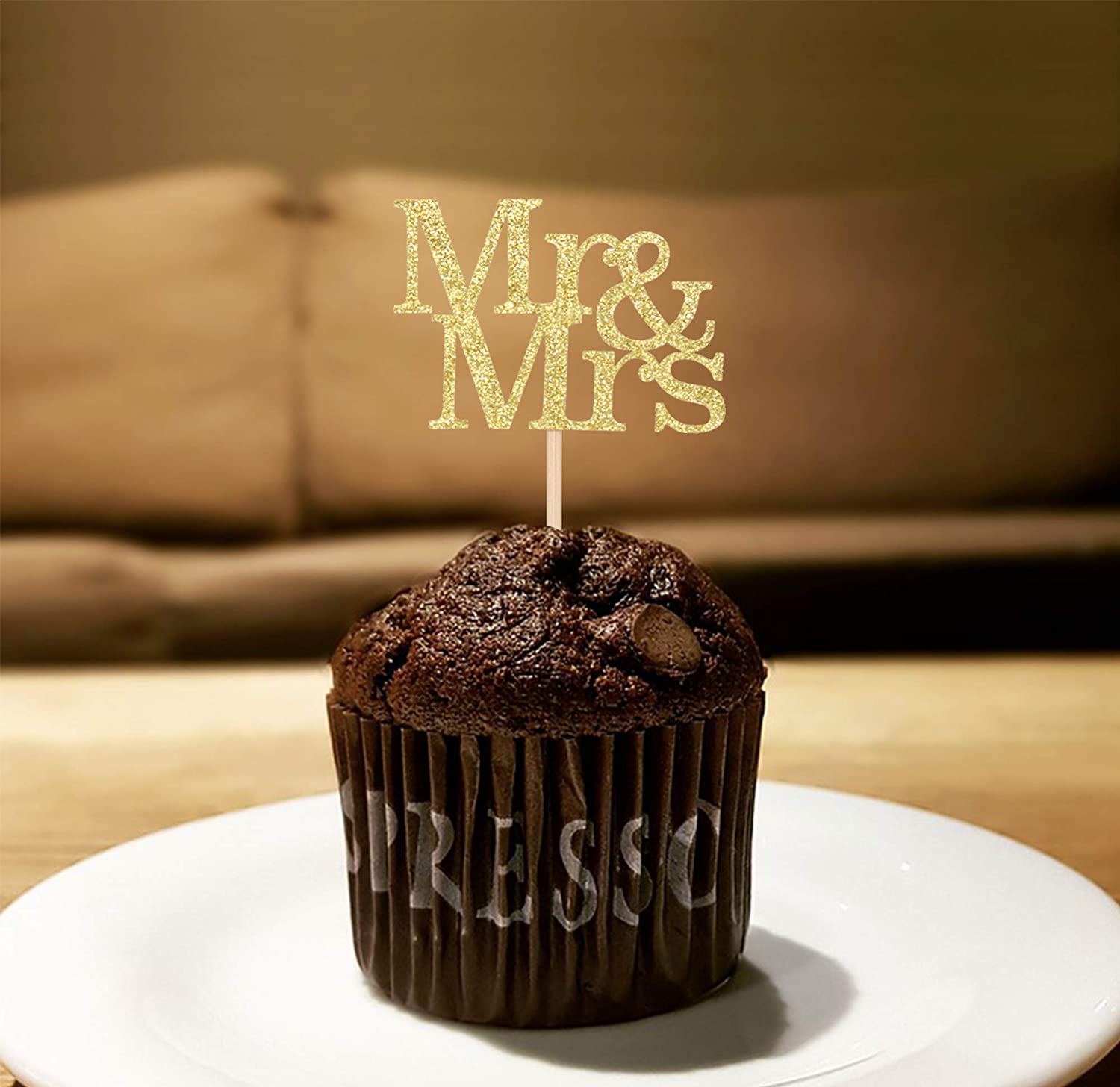 Mr & Mrs Cupcake Picks Gold Glitter