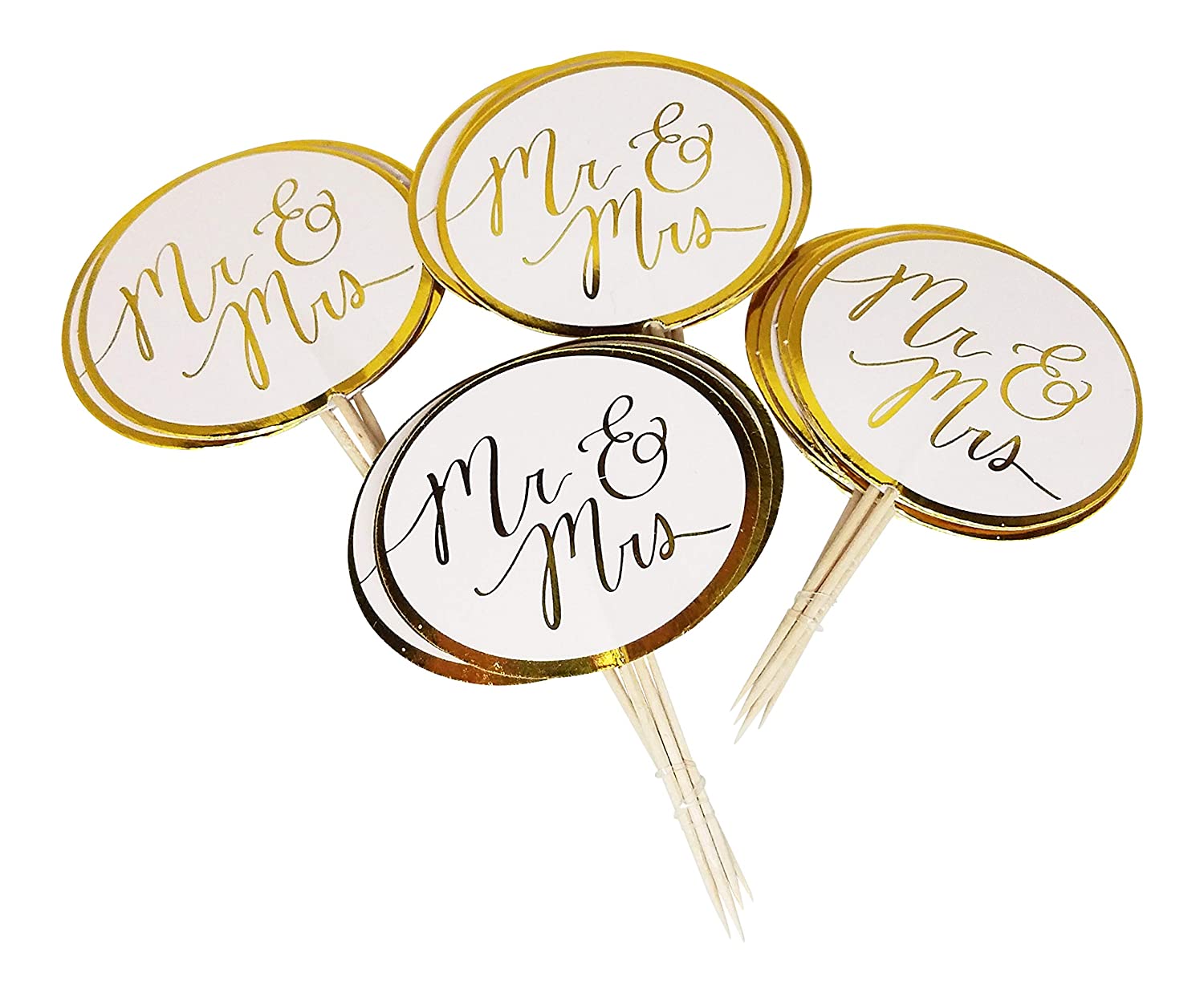 Mr & Mrs Wedding Cupcake Picks Toppers