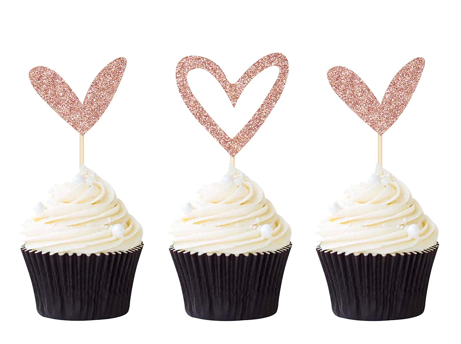 Rose Gold Glitter Heart Cupcake Toppers