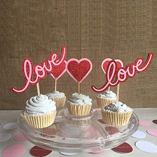 Glitter Heart Love Cupcake Toppers