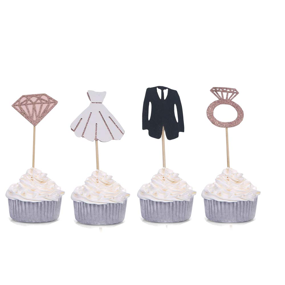 Diamond Ring Wedding Dress Bridal Cupcake Toppers