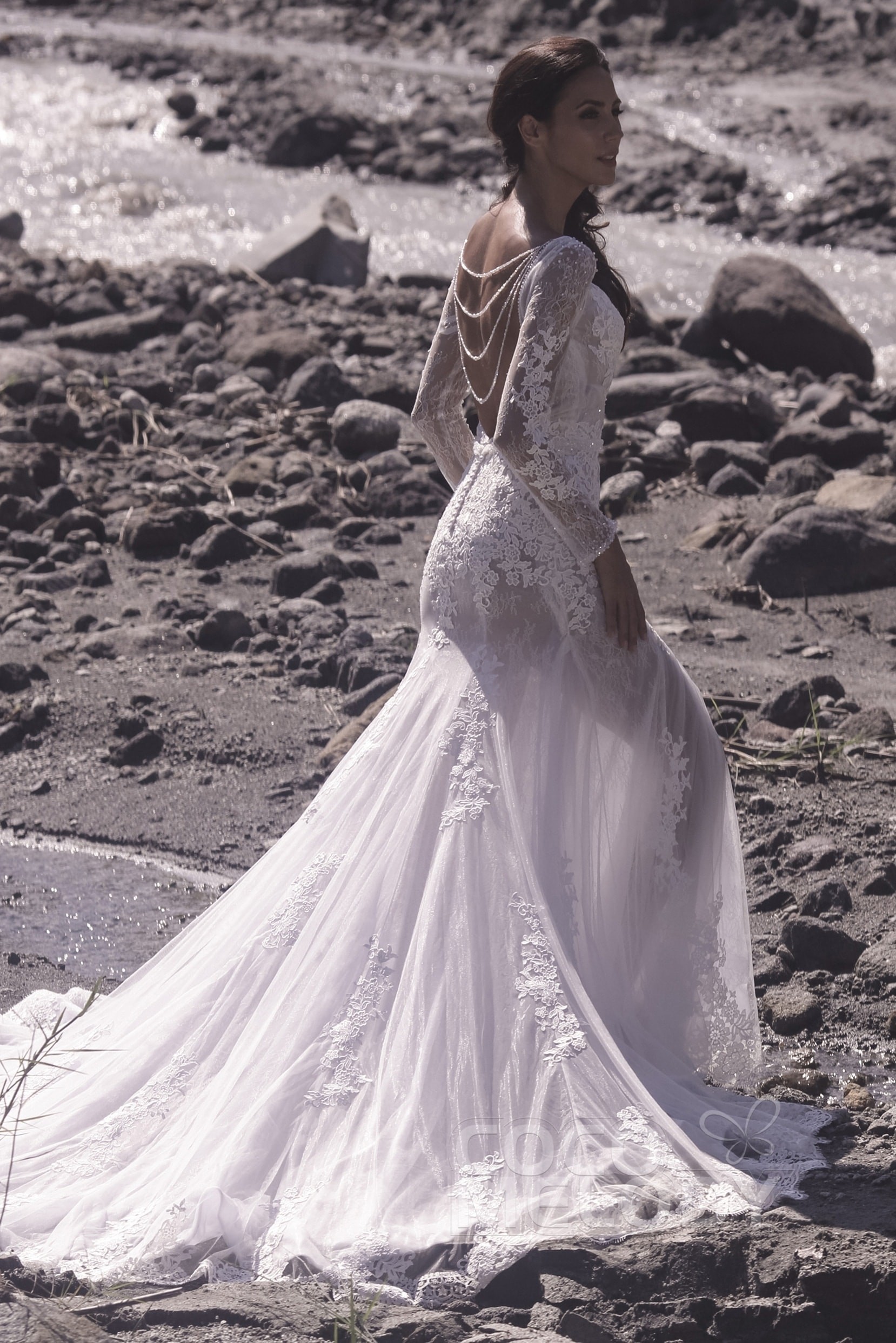 wedding dress styles, backless wedding gown, Trumpet-Mermaid Chapel Train Tulle Lace Wedding Dress with open back with beads adornment