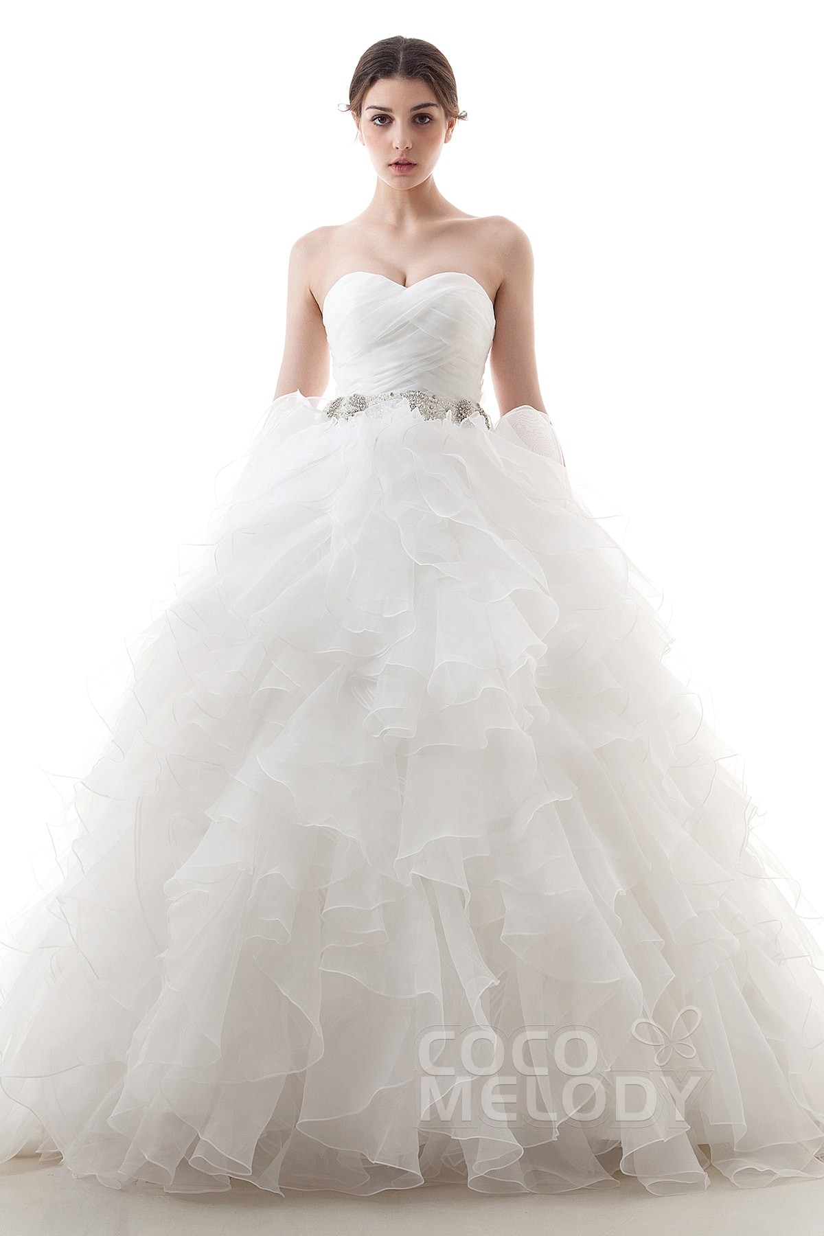 Bride wearing a beautiful Ball Gown Court Train Organza Wedding Dress - incredible full skirt