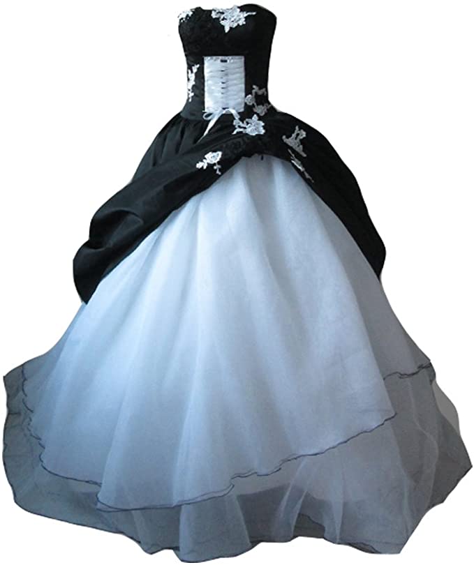 wedding dresses with color, black and white wedding dresses, Black and White Gothic Lace Corset Ball Gown Wedding Dresses